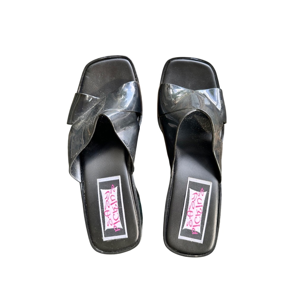 Easy Pickins Vintage Black Jelly Platform Slide Sandals Chunky Block Heel Size 7